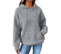 YloveM Causal Hoodie Damen Oversize warm lang Waffel Kapuzenpullover mit Zip elbsand Pullover Sweatshirt mit Kapuze Grau S