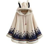 YM YOUMU Damen Mädchen Umhang Umhang Mantel Winter Fleece Ohr Kapuze Baggy Poncho Japanischer Kawaii, beige, Einheitsgröße