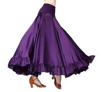 YM YOUMU Langer Rock für Damen, elastischer Bund, Satin, Rüschen, für spanische Flamenco, Bauch, Folklorico, -Tanz, violett, Mittel