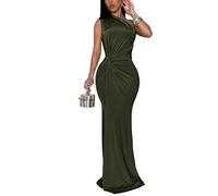YMDUCH Elegantes Damenkleid mit einer Schulter, ärmellos, gedrehte Taille, figurbetont, Partykleid, Grün (Army Green), Klein