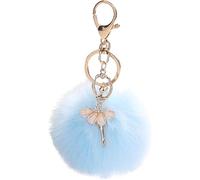Ymhapp Blues Lovely Strass Intarsien Tanzendes Ballett Mädchen Pom Pom Schlüsselanhänger Flauschiger Plüschball Anhänger Schlüsselanhänger Charmante Frauen Tanz-Schlüsselanhänger Flauschiger Ball