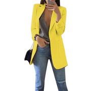 Yming Casual Anzug Damen Freizeitjacke Mit Taschen Cardigan Langarm Reverskragen Jacke Gelb 3XL
