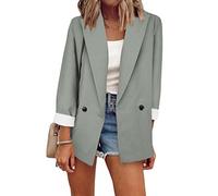 Yming Damen Anzug Blazer Roll Up Ärmel Blazer Büro Reverskragen Langarm Strickjacke Hellgrau M