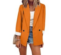 Yming Damen Casual Blazer Eleganter Slim Blazer Langarm Cardigan Büro Arbeitsblazer Helles Orange XL