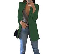 Yming Damen Casual Elegant Strickjacke Anzugjacke Langarm Blazer Reverskragen Ohne Knöpfe Dunkelgrün L