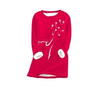 Yming Damen Casual Fleece Fluffy Crewneck Langarm Cat Paw Muster Sweatshirts Rot 3XL