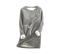 Yming Damen Fleece Cat Paw Muster Sweatshirt Rundhalsausschnitt Sherpa Gefüttert Warme Oberteile Dunkel Grau XL