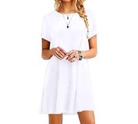 Yming Damen Minikleid Loses T-Shirt Kleid Casual Kurzarm Sommerkleid Lange Shirt Weiß L/DE 40