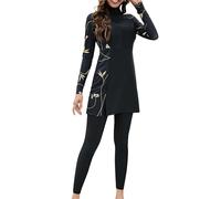 Yming Damen Muslim Swimwear Islamic Long Sleeve Modest Swimsuit Rash Guard Surfing Beachwear Schwarz S