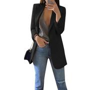 Yming Damen Reverskragen Anzug Einfarbig Cardigan Jacke Büro Business Casual Blazer Schwarz S