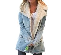Yming Damen Sherpa Jacke Warmer Wintermantel Lässiger Fleece Knopf Lose Faux Shearling Oberbekleidung Blau XL