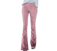 Yming Damen Unifarbene Schlaghosen Hohe Cordhosen Weiche Hosen Mit Taschen Rosa S