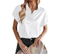 Yming Damen V Ausschnitt Kurzarmhemd Knopfleiste Formelle Hemden Revers Bluse Lose Lässige Oberteile Weiß XL