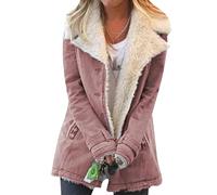 Yming Damen Winter Warm Revers Langarm Jacke Vintage Faux Shearling Mantel Rosa XL