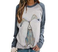 Yming Frauen 3D Hase Pattern Pullover Langarm Bluse Rundhals Sweatshirts Hase Dunkelgrau S