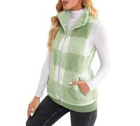 Yming Frauen Ärmellose Leichte Warme Jacke Chunky Fleece Casual Sweatshirt Argyle Oberbekleidung Reversible Weste Hellgrün S