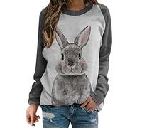 Yming Frauen Casual Sweatshirts Freizeit Sweatshirt Ostern Hase Langarm Bluse Grau Hase 3XL
