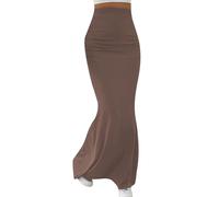 Yming Frauen Hohe Taille A Linie Midi Rock Fishtail Stretch Rock Herbst Elastischer weicher Rock Khaki S