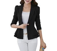 Yming Frauen Langarm Jacke Rüschensaum Schmal Geschnittener Blazer Schwarz M