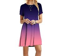 Yming Frauen Lockeres Kleid Lose Blusenkleid Kurzarm Lange Shirt Casual Sommerkleid Mini JB-Violett L/DE 40