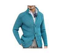 Yming Herren Basic Vintage Cardigan Klassischer Einfarbiger Pullover Taillierter Leichter Pullover Hellblau XXL