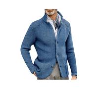 Yming Herren Einfarbiger Strickpullover Seitentaschen Taillierter Cardigan Klassischer Business Pullover Blau S
