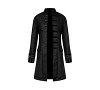Yming Herren Jacquard Weave Fit Gehrock Mittelalterlicher Renaissance Viktorianischer Mantel Schwarz 3XL