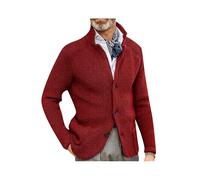 Yming Herren Seitentaschen Warmer Cardigan Einfarbiger Büro Pullover Taillierte Weiche Pullover Weinrot XL