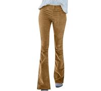 Yming Klassische Damenhose Mit Weiche Schlaghosen Cordhosen Vintage Hosen Khaki M