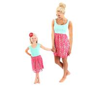 Yming Mutter Tochter Familienkleider Rundhals Sommerkleid Lässiges Urlaubskleid Spitze Rose M
