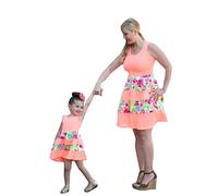 Yming Mutter und Tochter Knielang Kleid Blumen Outfits Boho Ärmelloses Kleid Blumen Rosa M