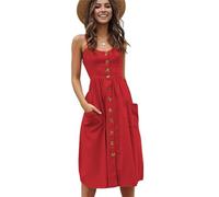 Yming Swing Blumenmuster Kleid Für Damen Midi A Line Rückenfreies Druckkleid Blumenmuster Freizeitkleider Dunkelrot XXL