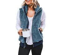 Yming Wendbare Sherpa-Weste für Damen locker gesteppte Passform Strickjacke Blau XXL