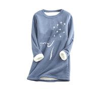 Yming Womens Casual Cat Paw Pattern Sweater Warm Sherpa Sweatshirt Langarm Pullover Blau 3XL