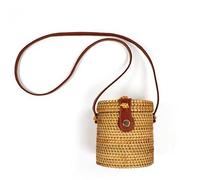 Ymnilian Korbtasche, Strohtaschen Damen Pure handgefertigter Rebchip Kleiner Zylinder Kleine Wasser-Eimer-Tasche Kleine runde Tasche klein frisch(13 * 15.5cm)