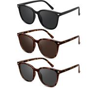 YMRFW Polarisierte Retro-Sonnenbrille für Damen und Herren, Vintage-Stil, trendiger Schatten, UV400-Schutz, Gläser, 3er-Pack (Schwarz/Grau + Schildkröte/Braun + Schildkröte/Grau), 3 Pack