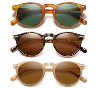 YMRFW Vintage Retro Kleine Runde Polarisierte Sonnenbrille für Frauen UV-Schutz, 3 Stück (Milch/Tee Kaffee Linse + Schildkrötenrahmen/Braune Linse + Schildkröte Orange Rahmen/G15 Linse), 3pack