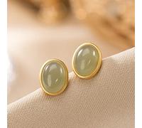 YMXCNM Damen Ohrringe,Hetian Jade Grüne Jade Ovale Ohrstecker, Hypoallergener Schmuck Für Empfindliche Ohren, Geeignet Für Hochzeit, Geburtstag, Weihnachten, Frauen, Mädchen