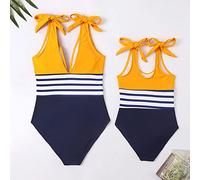 YMXCNM Eltern-Kind-Badeanzug - Familie Passende Bademode Mutter Tochter Bikinis Sets Mode Streifen Colorblock Tankini Einteilige Badeanzüge,Frauen Sommer Badeanzüge Strandkleidung,8,10 Jahre