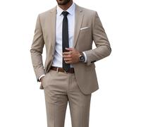 YND 2-teiliger Herrenanzug mit Krawatte, EIN-Knopf, schmale Passform, solide Jacke und Hose, Anzug für Männer, Abschlussball, Party, Hochzeit und Business, Beige, XL