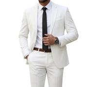 YND Herren 2-teiliger Ein-Knopf-Anzug, schmale Passform, Jacke und Hose mit Krawatte, für Business, Hochzeit, Party, Abschlussball, Weiss/opulenter Garten, XX-Large