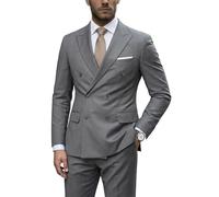 YND Herren 3-teiliges Anzug-Set mit Stretch-Stoff, schmale Passform, EIN-Knopf-Jacke, Weste, Hose, Abschlussball, Party, Hochzeit, Business-Anzug, GRAU, M