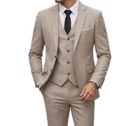 YND Herren Slim Fit 3-teiliger Anzug, zwei Knöpfe, Blazer-Set, Jacke, Weste und Hose für Hochzeit, Party, Business, Abschlussball, Beige, XS