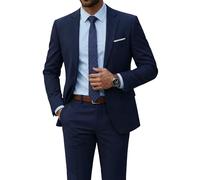 YND Herrenanzug mit Krawatte, Ein-Knopf, schmale Passform, solide Jacke und Hose, Anzug für Männer, Abschlussball, Party, Hochzeit und Business, 2-teilig, Tiefes Blau, XX-Large