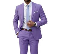 YND Herrenanzug mit Krawatte, Ein-Knopf, schmale Passform, solide Jacke und Hose, Anzug für Männer, Abschlussball, Party, Hochzeit und Business, 2-teilig, Violett, XX-Large