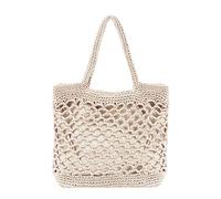 Ynport Crefreak Damen Umhängetasche Große Baumwoll Häkelnetz Schultertasche Gestrickte Tragetasche Reise Strand Netztasche Einkaufstasche mit Tragegriff Oben,Weiß