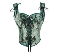 Ynport Crefreak Renaissance Korsett für Damen, Florales Overbust Bustier mit Schnürung im Rücken und Rundhalsausschnitt, Viktorianisches Steampunk Gothic Festival Oberteil