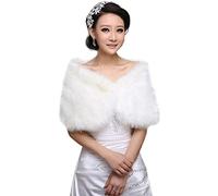 YO-HAPPY Frauen Schal, Damen Weiß Kunstpelz Braut Wrap Stola Schal Kap Hochzeit Künstliche Perle Ball Verschönerung Winter Jacke Mantel Achselzucken