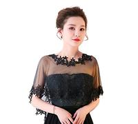 YO-HAPPY Frauen Schal, Frauen Single Layer Sheer High Low Hochzeit Schal Wrap Floral Lace Applique Spleißen Trim Brautabend Cape Shrug Capelet Bolero