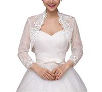 YO-HAPPY Hochzeitsschal, Frauen 3/4 Ärmel Hochzeitsjacke Cape Floral Lace Trim Wrap Achselzucken Bolero Cardigan
